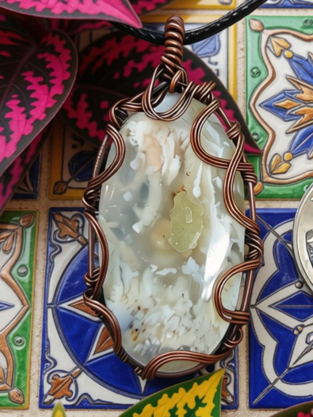 Handmade Wire Wrapped Dendrite Crystal Pendant, Copper Wire Wrapped Crystal - Picture 2 of 3